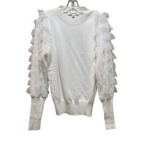 Vine & Love Tulle Sleeve Sweater White Size Small